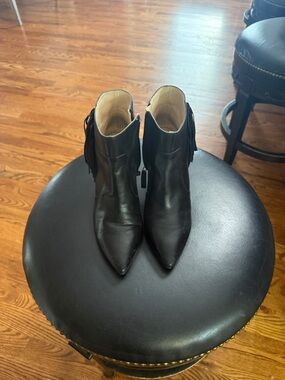 Nine West Black Pointed Toe Fringe Ankle Boots